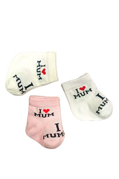 Akface I Mum Dad Written Cotton 3-Piece Newborn Baby Girl Socks