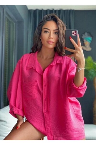 efraim giyim Kadın Cepli Oversize Salaş Kristal Ayrobin Gömlek