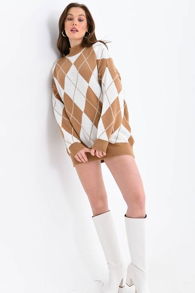 VOLT CLOTHİNG Women's Diamond Patterned Oversize Sweater