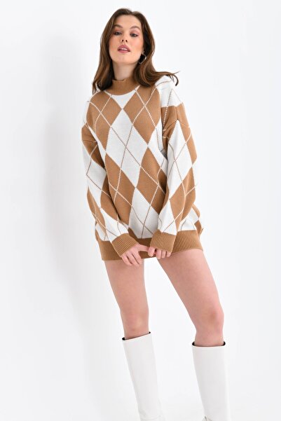 VOLT CLOTHİNG Women's Diamond Patterned Oversize Sweater