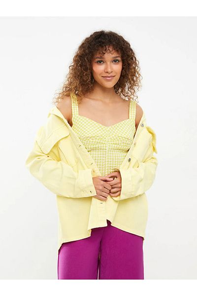 LC Waikiki Γυναικεία μπλούζα Lcw Casual Heart Collar καρό λουράκι Seersucker