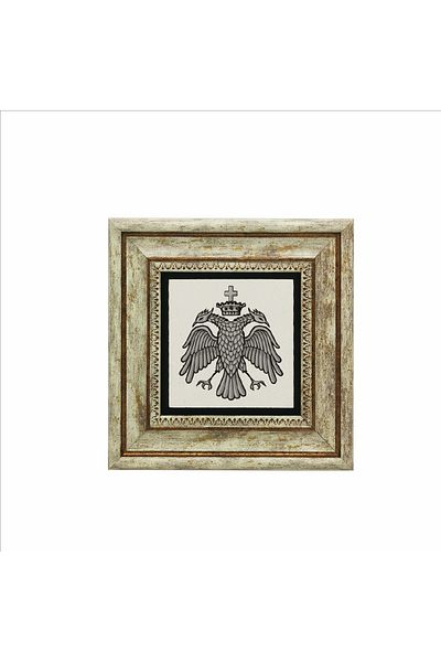 BAKSEPETE Pictură din piatră naturală imprimată cu logo-ul vulturului bizantin 20cmx20cm Krg-069