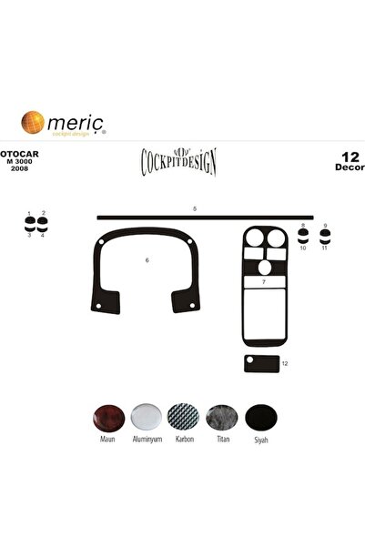 meriç cockpit design ميريتش ®   Otokar M-3000 تنجيد أمامي أسود لامع 12 قطعة 2...