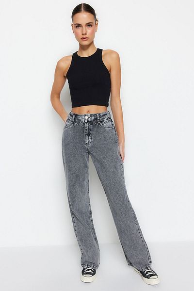 Trendyol Collection Anthrazitfarbene Jeans mit weitem Bein