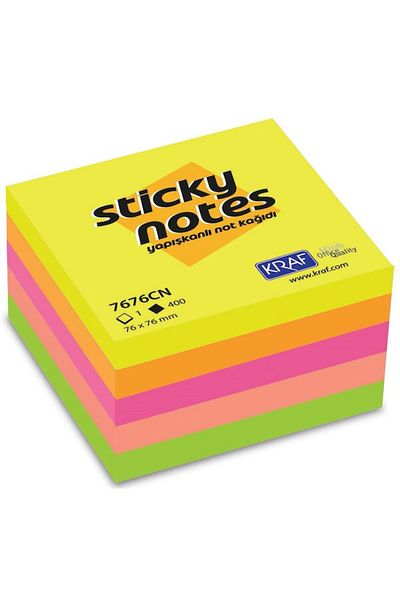 Kraft Kraf Adhesive Note Paper Cube 76x76 400yp Neon 7676cn