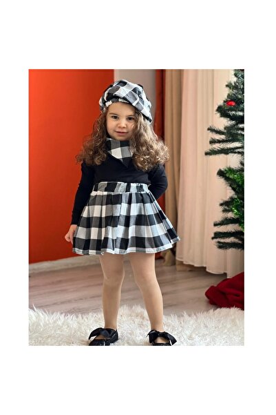Quzucuk Kids Kız Çocuk Siyah Ekoseli 4'lü Takım