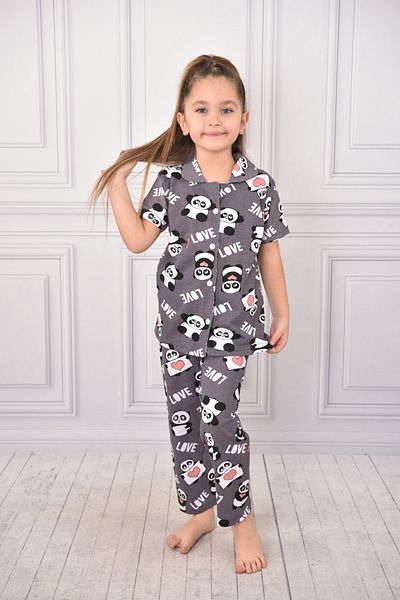 Burki Smoked Panda Love Patterned Short Sleeve Shirt Set