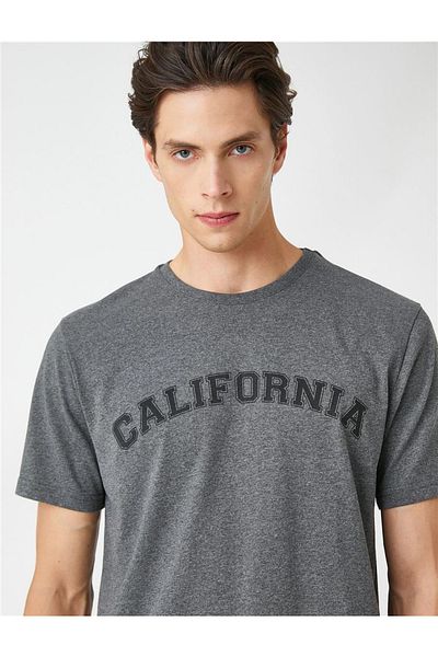 Koton 3sam10258hk 044 Graues Herren-T-Shirt aus Baumwolljersey