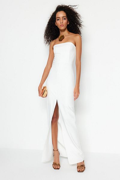 Trendyol Collection Rochie de seară lungă de mireasă/Nikah țesută Ecru TPRSS23AE00127