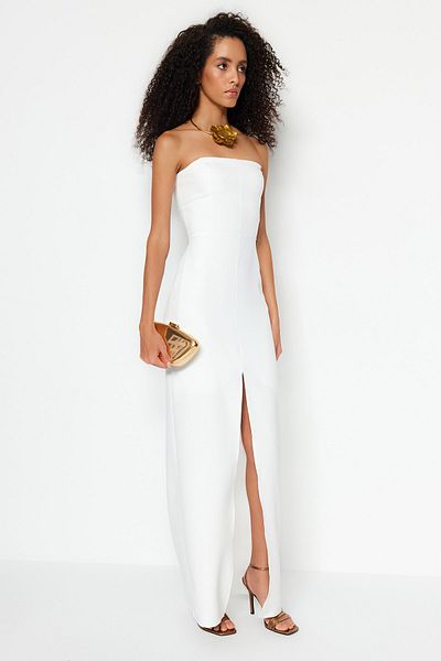 Trendyol Collection Rochie de seară lungă de mireasă/Nikah țesută Ecru TPRSS23AE00127