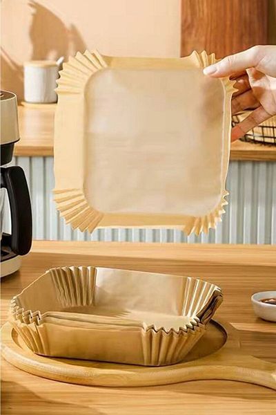 Buffer ® 150 Pieces Square Model Baking Paper And Washable Silicone Airfryer Container 21.5 Cm