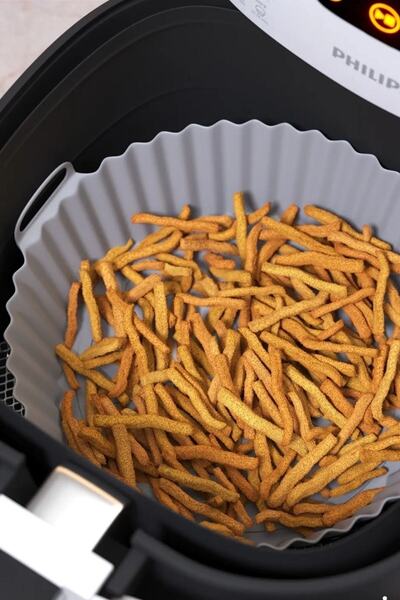 Buffer ® Colorful Silicone Airfryer Gray Round Baking Mat 20 Cm and 50 Pieces of Baking Paper