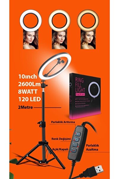 M90 Youtuber Led Işıklı Tripod Adaptörlü Selfie Makyaj Işığı Sürekli Ring Light 10 Inç Halka