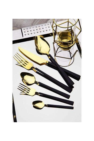 Demir Çeyiz Dmr Life Diamond Gold Black Cutlery Set 60 Pieces for 12 People