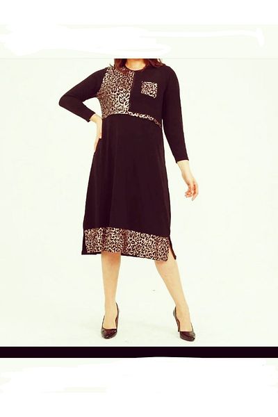 anne moda ankara Φόρεμα από βαμβακερό σχέδιο Leopard Plus Size