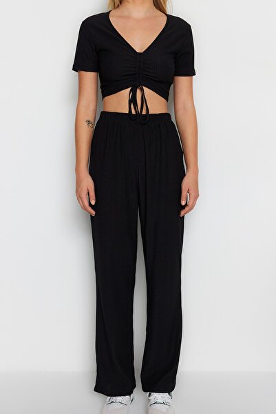 Trendyol Collection Set pijama tricotată cu snur negru THMSS23AU00032