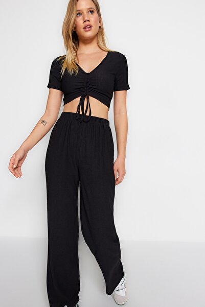 Trendyol Collection Set pijama tricotată cu snur negru THMSS23AU00032