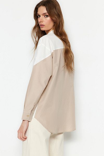 Trendyol Collection Ecru Color Block Boyfriend széles szabású szőtt ing TWOSS23GO00393