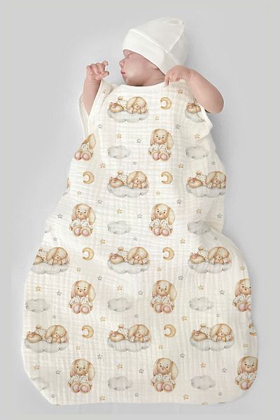 Tuğba Kuğu 4 Layers Muslin Baby Sleeping Bag (0-18 MONTHS) - Sleepy Bunny's Dream