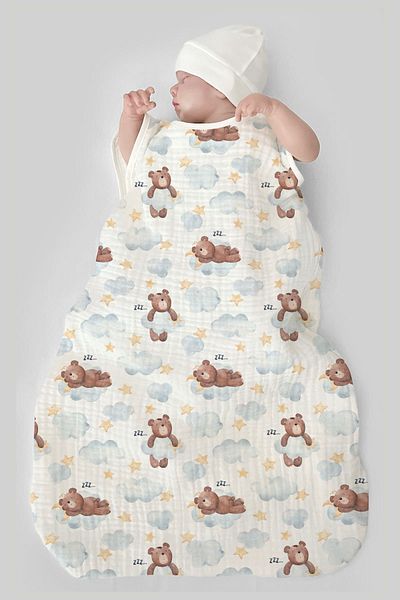 Tuğba Kuğu 4 Layers Muslin Baby Sleeping Bag (0-18 MONTHS) - Sleepy Teddy Bear