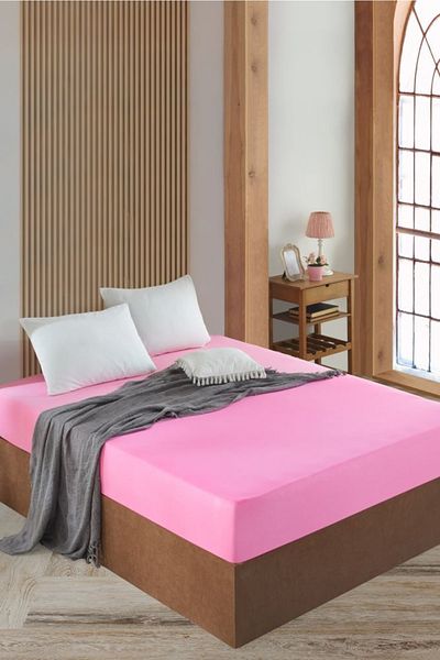mer-tim ezberbozan ev tekstili Mer-tim Combed Cotton Single Elastic Bed Sheet Pink 100x200