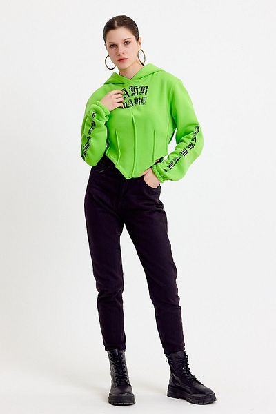JAHR MARC Green Corset Detailed Hooded Sweatshirt