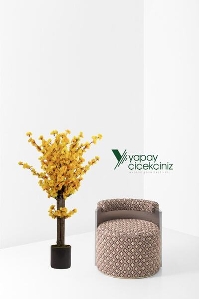 YAPAY ÇİÇEKÇİNİZ Gri Saksıda 100 Cm Sarı Bahardalı