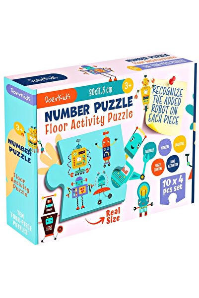 DoerKids Dev Sayılar Puzzle | Jumbo Yer Puzzle | Robotik Sayılar Öğrenme | 40 Parça 2 Yaş