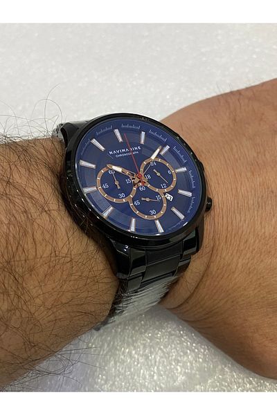 Navimarine Black Case Cord Navy Blue Dial Chorograph 46 Mm