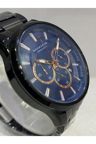 Navimarine Black Case Cord Navy Blue Dial Chorograph 46 Mm