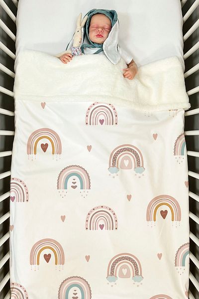 Tuğba Kuğu Plush Double Face Blanket (80X90) - Iconic - Salmon Star Rainbow