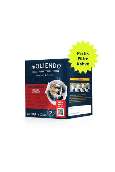 Moliendo Finest Coffee Colombia Medellin Supremo Pratik Filtre Kahve 10x10 g