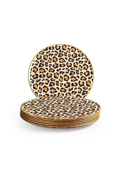 PONCİKPAZAR Leopard Patterned Cake Set for 6 People