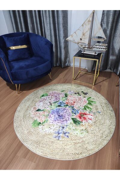 Modern home Çiçek Desenli Yuvarlak Halı Kolay Temizlenebilen Dijital Baskı De...