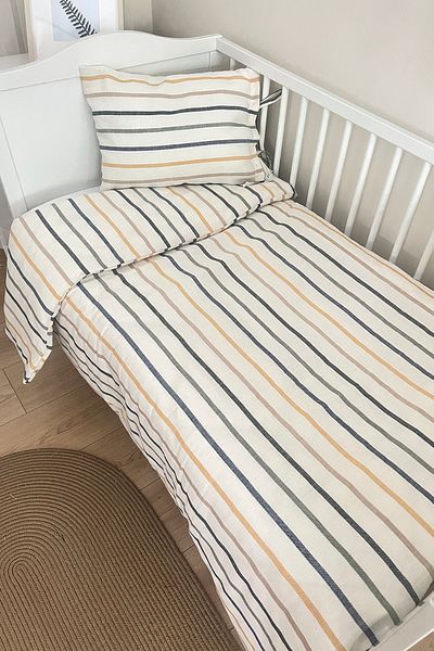 Tuğba Kuğu Linen Duvet Cover Set (100X150 - 35X45) - Thick Striped