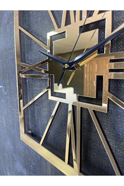 byMelekoğlu Square Roman Numeral Gold Wall Clock 40cm