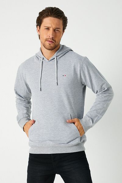 COMEOR Men's Gray Hooded Sweatshirt with Embroidery Detail