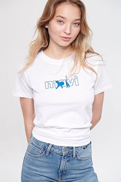 Mavi Weißes Damen-T-Shirt mit Katzenlogo-Aufdruck 1611478-620
