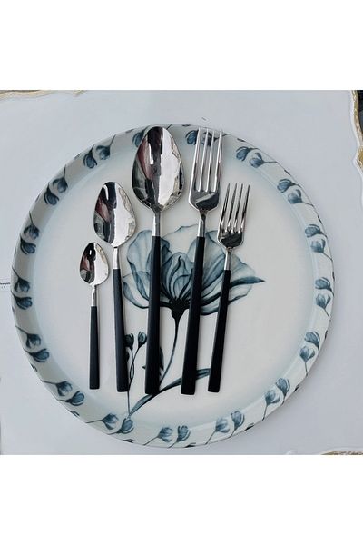 Demir Çeyiz Dmr Life Diamond Plain Black Cutlery Set 48 Pieces for 8 People