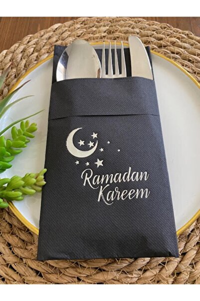 kidspartim مناديل رمضان كريم جيب فضي أسود 12 قطعة 40x40