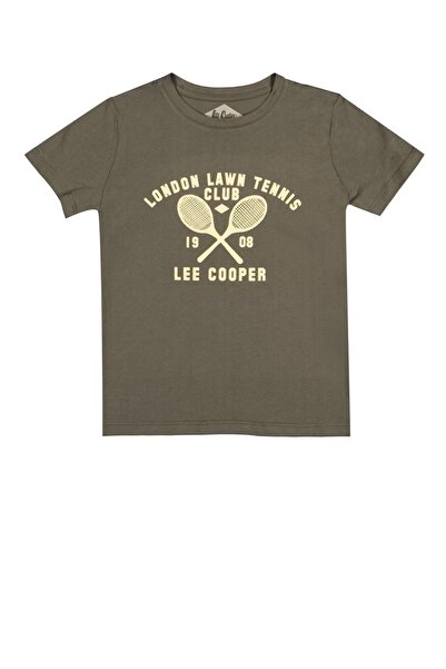 Lee Cooper تي شيرت للأولاد من نادي التنس برقبة دائرية كاكي