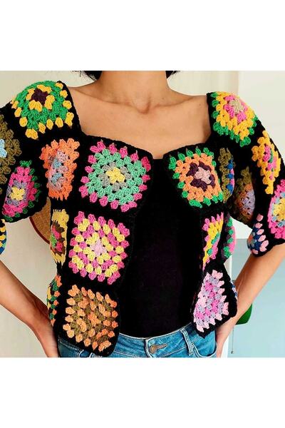 Vovo Design Kadın Motifli El Örgüsü Ceket,motıflı hırka