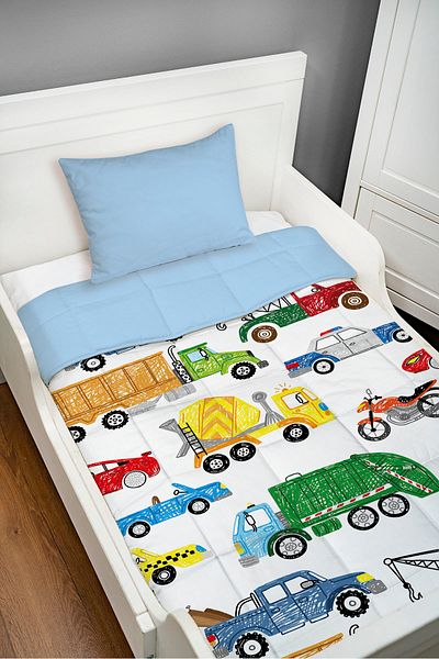 Tuğba Kuğu Montessori Quilt Set (95X195 CM) - Iconic Series - Colorful Vehicles
