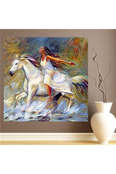 HDART Yağlı Boya Efekti At Üstündeki Kadın Kanvas Tablo Tablosu