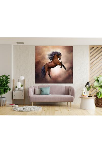 HDART Dekoratif Yağlı Boya Efekti Şahlanan At Kanvas Tablo Tablosu