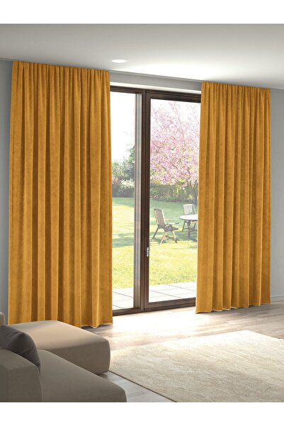 Pastel Kadife Dokulu Kadife Çiçeği Ada Fon Perde Ekstrafor Büzgülü