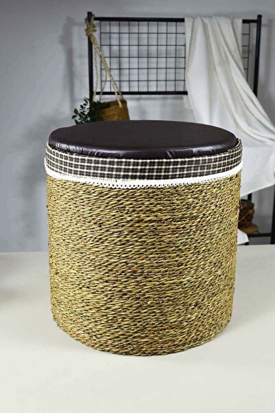 SepetçiBaba Hasır Tekli Puf Yuvarlak Yeşil