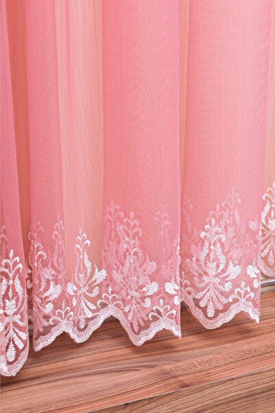 perhal perde ve halı Pleatless Tulle Curtain with Gradient Color Gradient Pink Skirts and Embroidery