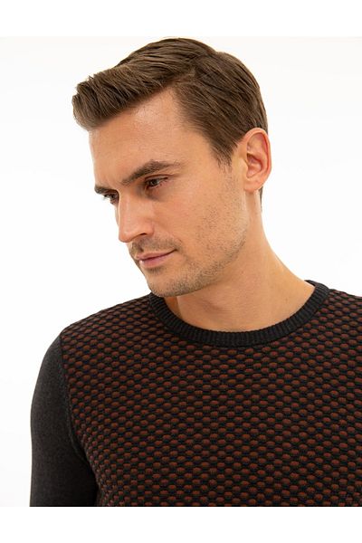 Pierre Cardin Anthracite Melange Slim Fit Knitwear Sweater