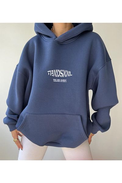 Trendseninle Women's Indigo Blue Run After Your Dreams Printed Sweatshirt